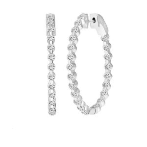 HOOP EARRINGS 2.00CT ROUND DIAMOND 14K WHITE GOLD