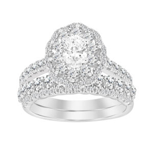 LADIES BRIDAL SET 1.75CT ROUND DIAMOND 14K WHITE GOLD(SI QUALITY) (CENTER STONE 0.50 CT OVAL DIAMOND)