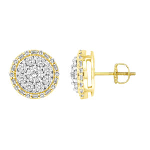 LADIES EARRINGS 0.50CT ROUND/BAGUETTE DIAMOND 10K YELLOW GOLD