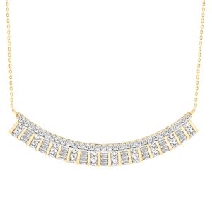 LADIES NECKLACE 0.75CT ROUND/BAGUETTE DIAMOND 14K YELLOW GOLD