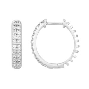 LADIES HOOPS EARRINGS 0.50CT ROUND DIAMOND 10K WHITE GOLD