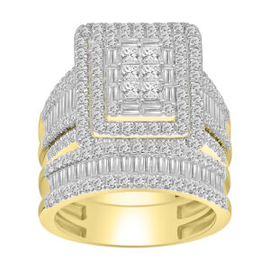 LADIES BRIDAL SET 3.00CT PRINCESS/ROUND/BAGUETTE DIAMOND 14K YELLOW GOLD