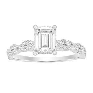 LADIES RING 0.35CT ROUND/EMERALD DIAMOND 14K WHITE GOLD(SI QUALITY) (CENTER STONE 0.75 CT EMERALD DIAMOND)