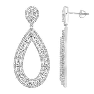 LADIES EARRINGS 3.00CT ROUND DIAMOND 14K WHITE GOLD