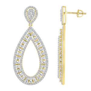 LADIES EARRINGS 3.00CT ROUND DIAMOND 14K YELLOW GOLD