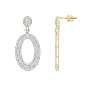 LADIES EARRINGS 4.65CT ROUND/BAGUETTE DIAMOND 14K YELLOW GOLD