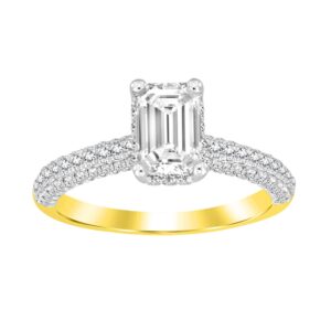 LADIES RING 0.50CT ROUND/EMERALD DIAMOND 14K YELLOW GOLD(SI QUALITY) (CENTER STONE 0.75 CT EMERALD DIAMOND)