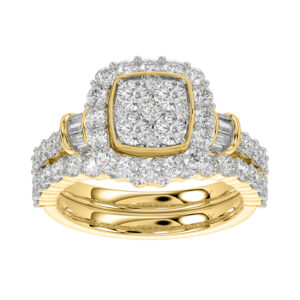 LADIES BRIDAL SET 2.00CT ROUND/BAGUETTE DIAMOND 14K YELLOW GOLD