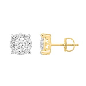 LADIES EARRINGS 1.00CT ROUND DIAMOND 14K YELLOW GOLD