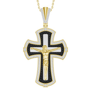 MEN'S PENDANT 1.00CT ROUND/BLACK DIAMOND 10K YELLOW GOLD