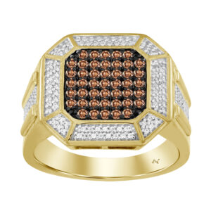MEN'S RING 0.75CT ROUND/DARK BROWN DIAMOND 10K YELLOW GOLD