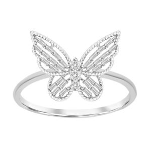 LADIES RING 0.25CT ROUND/BAGUETTE DIAMOND 14K WHITE GOLD