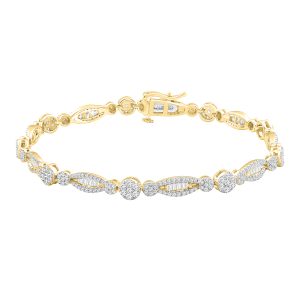 LADIES BRACELET 2.50CT ROUND/BAGUETTE DIAMOND 14K YELLOW GOLD(SI QUALITY)