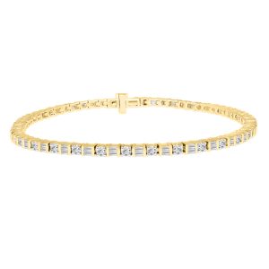 LADIES BRACELET 2.00CT ROUND/BAGUETTE DIAMOND 14K YELLOW GOLD