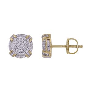 LADIES  EARRINGS 0.25CT ROUND/BAGUETTE DIAMOND 10K YELLOW GOLD