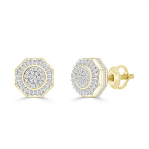 LADIES  EARRINGS 0.33CT ROUND/BAGUETTE DIAMOND 10K YELLOW GOLD