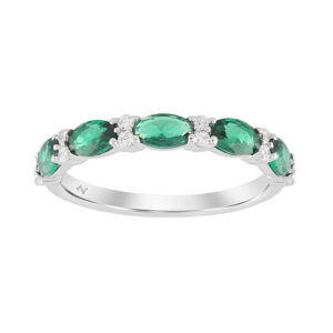 LADIES BAND 1.15CT ROUND/EMERALD OVAL DIAMOND 14K WHITE GOLD (CENTER STONE 1.00CT EMERALD OVAL DIAMOND)
