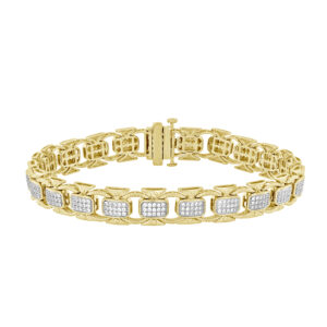 MEN'S  BRACELET 1.50CT ROUND DIAMOND 10K YELLOW GOLD