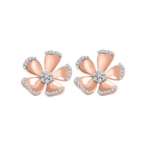 LADIES EARRINGS 0.25CT ROUND DIAMOND 14K ROSE GOLD