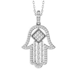 LADIES PENDANT WITH CHAIN 0.33CT ROUND/BAGUETTE DIAMOND 14K WHITE GOLD