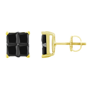 LADIES EARRING 2.00CT BLACK PRINCESS DIAMOND 10K YELLOW GOLD