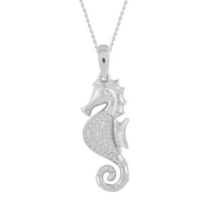 LADIES PENDANT 0.15CT ROUND DIAMOND 14K WHITE GOLD WITH CHAIN