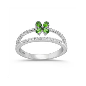 LADIES RING 0.40CT ROUND/EMERALD/PEAR DIAMOND 14K WHITE GOLD (CENTER STONE PEAR EMERALD 0.30CT)