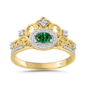 LADIES RING 0.35CT ROUND/OVAL/AMETHYST DIAMOND 14K YELLOW GOLD (CENTER STONE GREEN EMERALD OVAL DIAMOND 0.20CT)