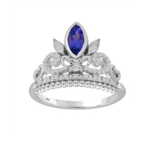 LADIES RING 0.50CT ROUND/MARQUISE/BLUE SAPHIRE DIAMOND 14K WHITE GOLD (CENTER STONE MARQUISE BLUE SAPHIRE-0.32CT)