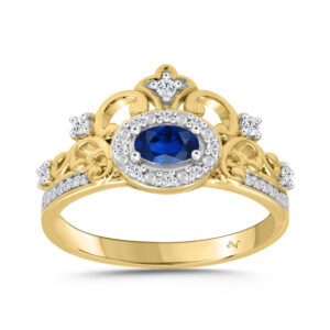 LADIES RING 0.35CT ROUND/OVAL/AMETHYST DIAMOND 14K YELLOW GOLD (CENTER STONE BLUE SAPPHIRE OVAL DIAMOND 0.20CT)