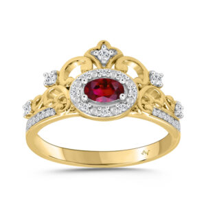 LADIES RING 0.35CT ROUND/OVAL/AMETHYST DIAMOND 14K YELLOW GOLD (CENTER STONE RUBY OVAL DIAMOND 0.20CT)