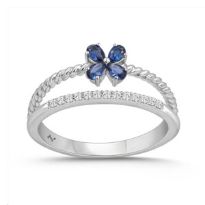 LADIES RING 0.40CT ROUND/PEAR/BLUE SAPHIRE DIAMOND 14K WHITE GOLD (CENTER STONE PAER BLUE SAPHIRE-0.30CT)