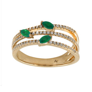 LADIES RING 0.35CT ROUND/EMERALD/MARQUISE DIAMOND 14K YELLOW GOLD (CENTER STONE EMERALD MARQUISE-0.09CT)