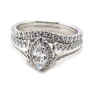 LADIES BRIDAL SET 1.00CT ROUND DIAMOND 14K WHITE GOLD