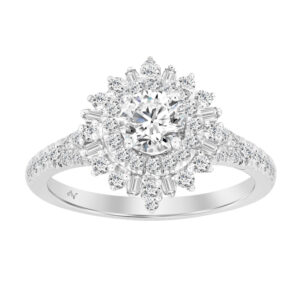 LADIES RING 1.00CT ROUND/BAGUETTE DIAMOND 14K WHITE GOLD