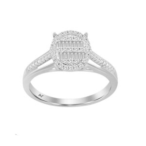 LADIES RING 0.20CT ROUND/BAGUETTE DIAMOND STERLING SILVER WHITE