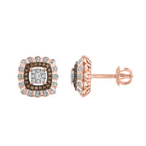 LADIES EARRINGS 0.33CT DARK BROWN/ROUND DIAMOND 14K ROSE GOLD