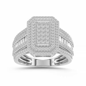 LADIES RING 1.00CT ROUND/BAGUETTE DIAMOND 10K WHITE GOLD