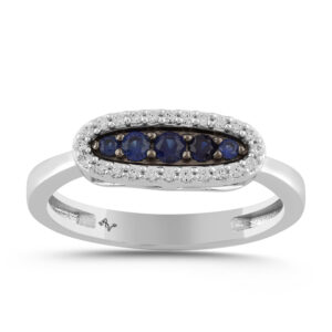 LADIES RING 0.25CT SAPPHIRE/ROUND DIAMOND 14K WHITE GOLD (CENTER STONE 0.16CT ROUND DIAMOND)