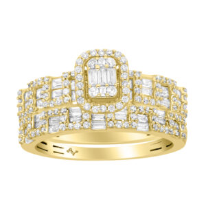 LADIES BRIDAL SET 1.00CT ROUND/BAGUETTE DIAMOND 14K YELLOW GOLD