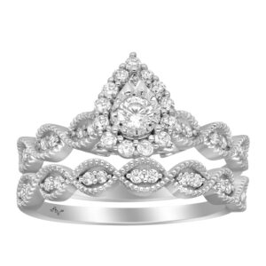 LADIES BRIDAL SET 0.50CT ROUND DIAMOND 14K WHITE GOLD