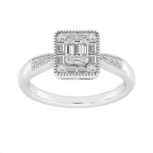 LADIES RING 0.25CT ROUND/BAGUETTE DIAMOND 14K WHITE GOLD