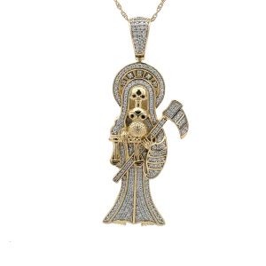 MEN'S CHARM PENDANT 0.75CT BLACK/ROUND DIAMOND 10K YELLOW GOLD