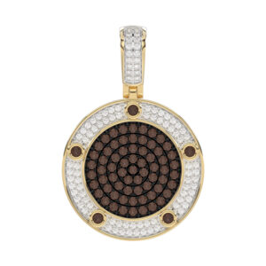 MEN'S CHARM PENDANT 1.50CT ROUND/DARK BROWN DIAMOND 10K YELLOW GOLD