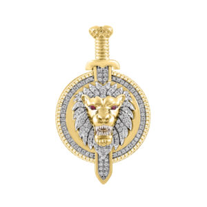 MEN&apos;S CHARM PENDANT 0.33CT ROUND/RUBY DIAMOND 10K YELLOW GOLD