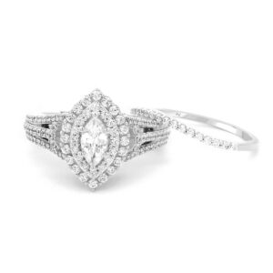 LADIES BRIDAL SET 1.00CT ROUND/MARQUISE DIAMOND 14K WHITE GOLD (CENTER STONE 0.25CT MARQUISE DIAMOND)