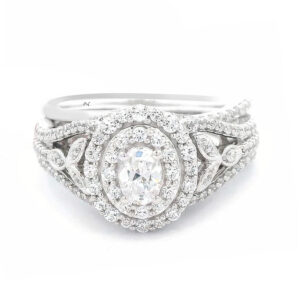 LADIES SEMI MOUNT BRIDAL SET 1.00CT ROUND/OVAL DIAMOND 14K WHITE GOLD (CENTER STONE 0.25CT OVAL DIAMOND)