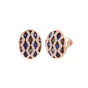 LADIES EARRING 0.50CT ROUND/BLUE/DARK BROWN DIAMOND 14K ROSE GOLD