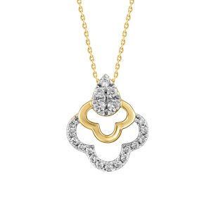 LADIES PENDANT WITH CHAIN 0.13CT ROUND DIAMOND 14K YELLOW GOLD