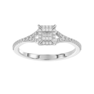 LADIES RING 0.20CT ROUND/BAGUETTE DIAMOND 14K WHITE GOLD